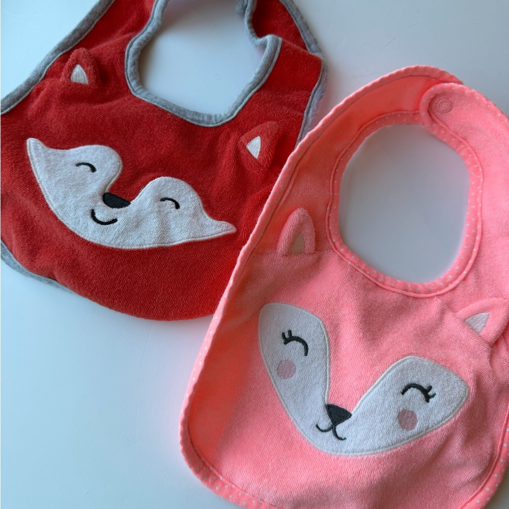 🦊Carter's Fox Baby Bib Set Orange and Pink Set of 2